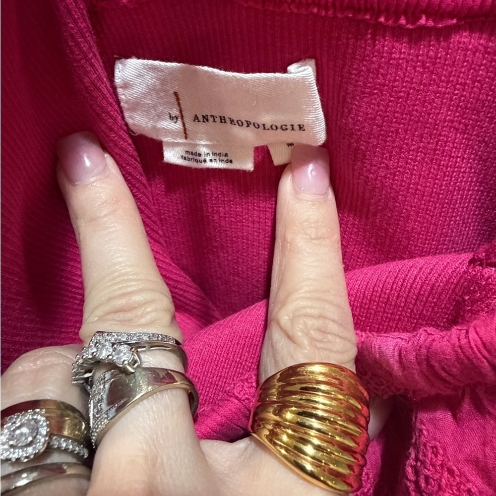 Anthropologie Ruffled Embroidered Halter Tie Back Tank in Medium Pink - Picture 5 of 6